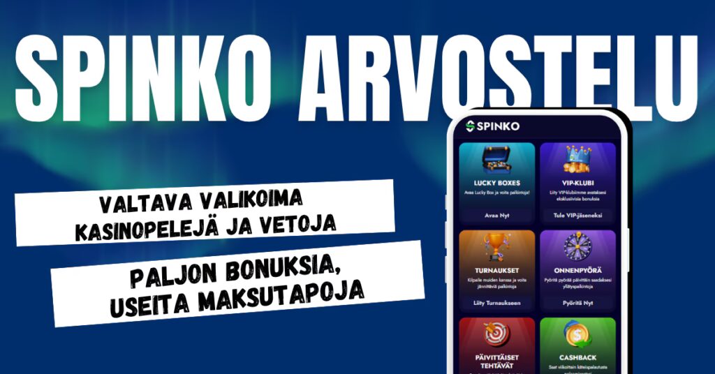 Spinko Casinolta löytyy valtava valikoima kasinopelejä ja vedonlyöntikohteita.