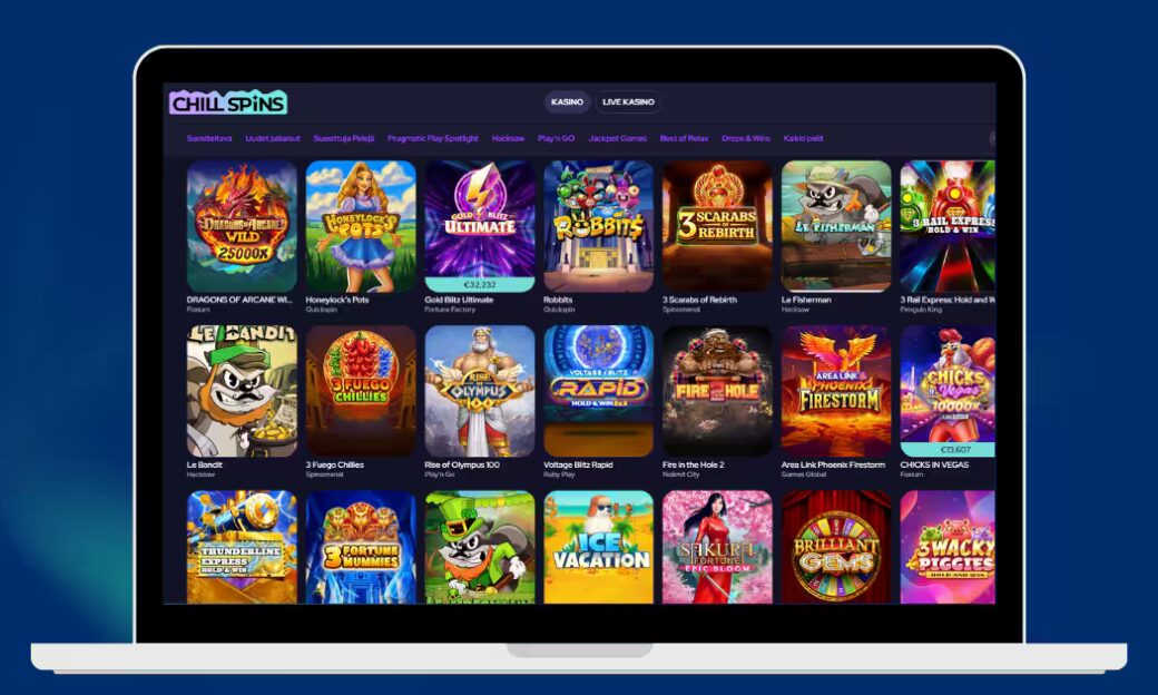 Chill Spins Casinolla on monipuolinen valikoima kolikkopelejä.