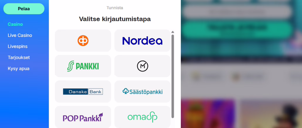 Kasinolle ilman rekisteröitymistä kirjaudutaan usein talletusnappulan vierestä.