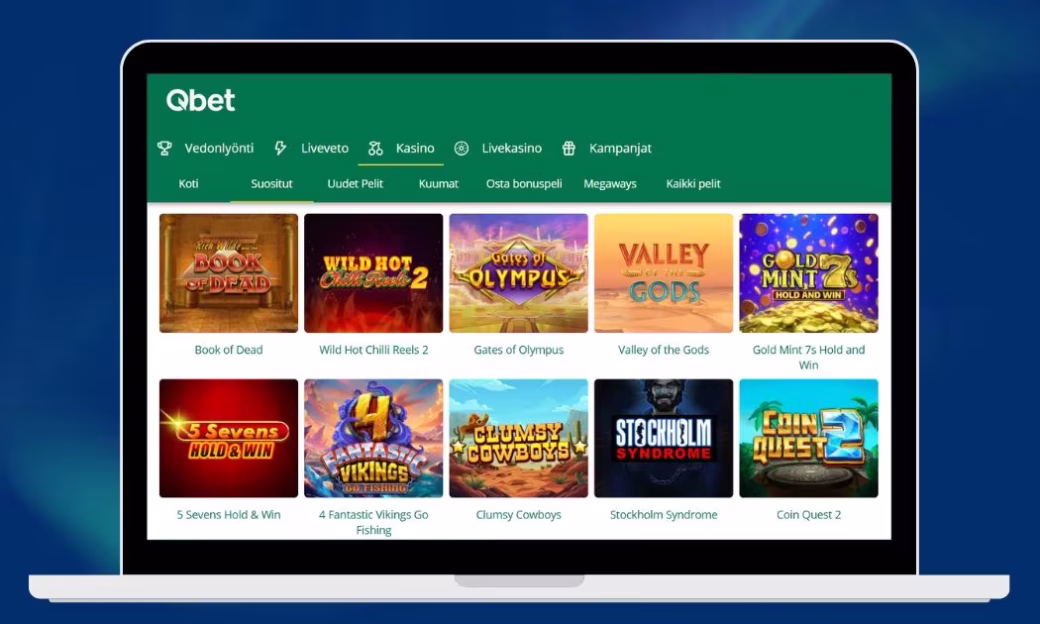 Qbet Casinolla on hyvä valikoima kolikkopelejä.