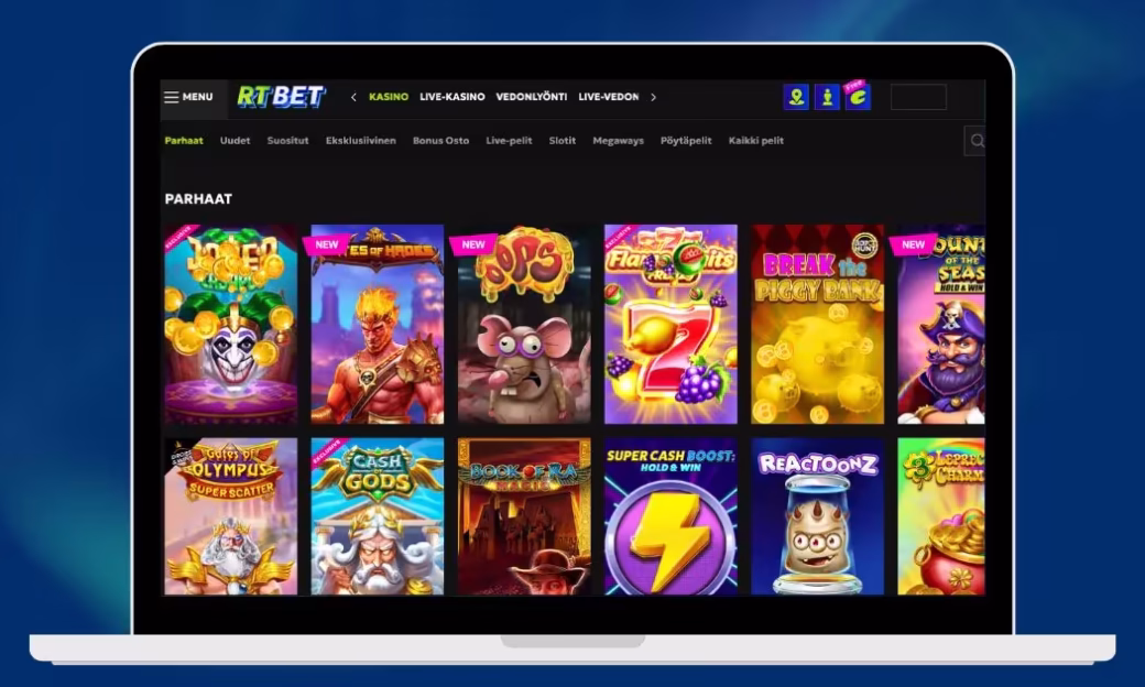 RTBet Casinolta laaja valikoima kolikkopelejä
