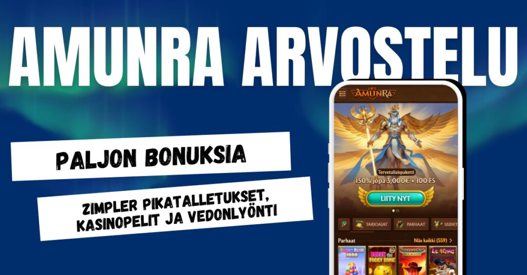 AmunRa Casinolta paljon bonuksia, Zimpler pikatalletukset sekä kasino ja vedonlyönti.