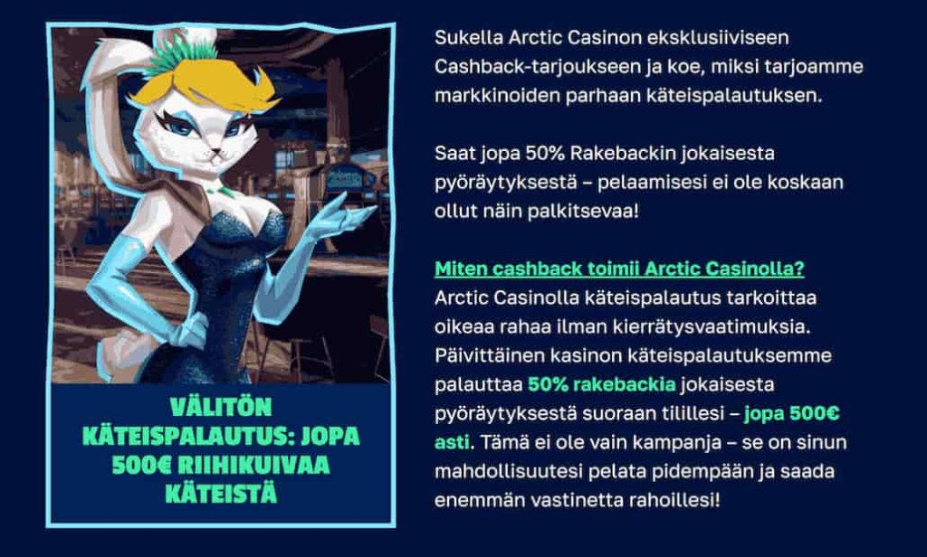 Arctic Casinon rakebackin tiedot.