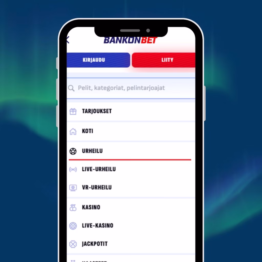 bankon bet pelivalikko mobiilissa