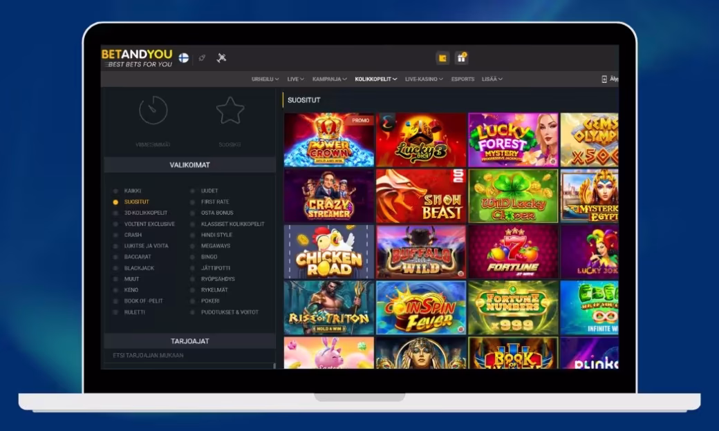 Bet And You Casinolla on monipuolinen valikoima kasinopelejä