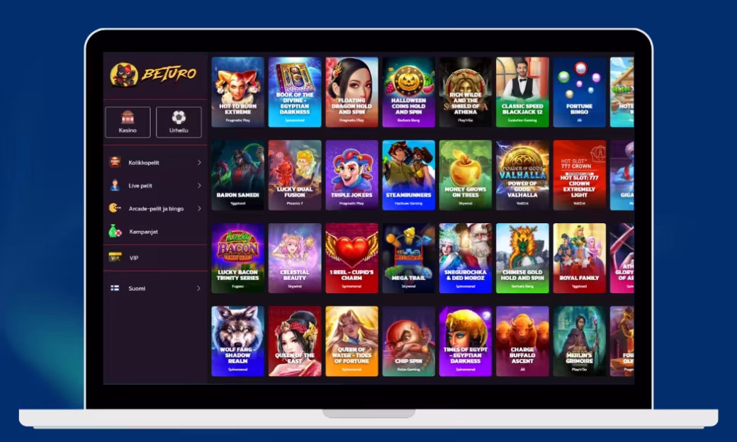 Beturo Casinon kolikkopelien valikoimaa.