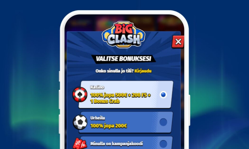 Valitse Big Clash Casino bonus ja jatka pelitilin rekisteröintiin.