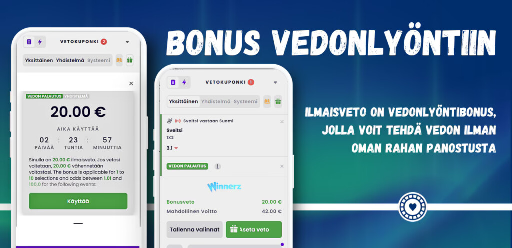Ilmaisveto on bonus vedonlyöntiin, jolla voit lyödä vetoa ilman oman rahan panostusta.