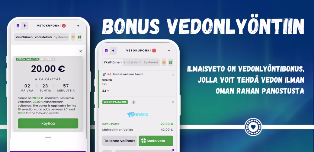 Ilmaisveto on bonus vedonlyöntiin, jolla voit lyödä vetoa ilman oman rahan panostusta.