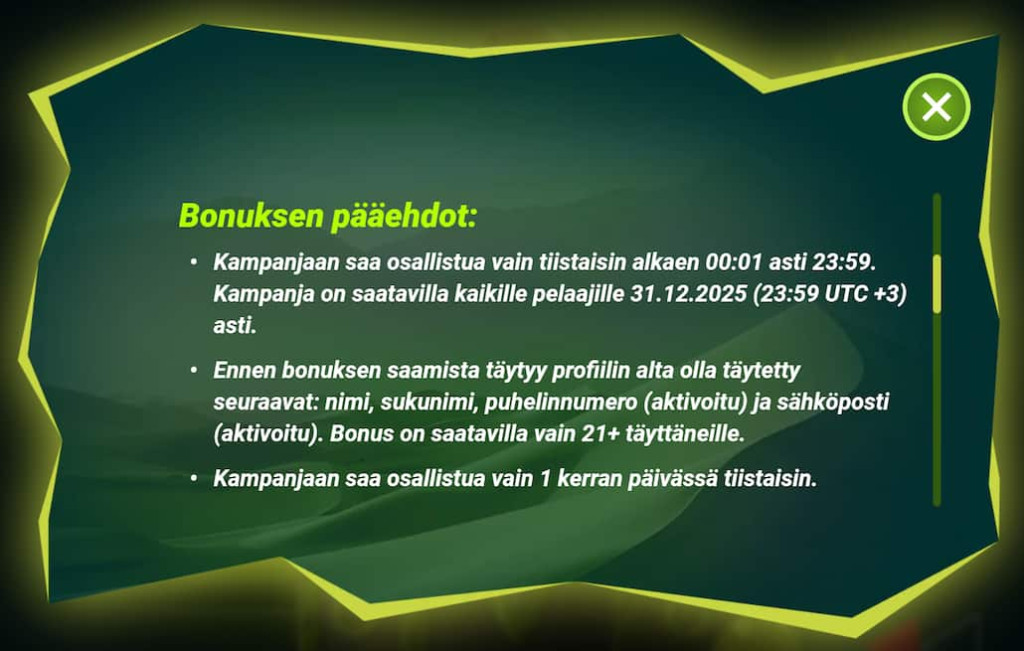 Ote bonusehdoista Vivatbetillä.