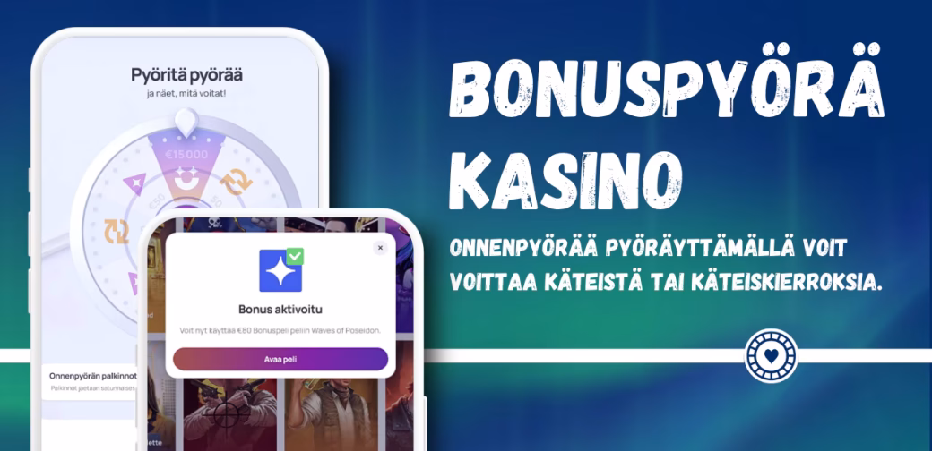 Onnenpyörää pyörittämällä voit voittaa useimmiten käteistä tai käteiskierroksia.