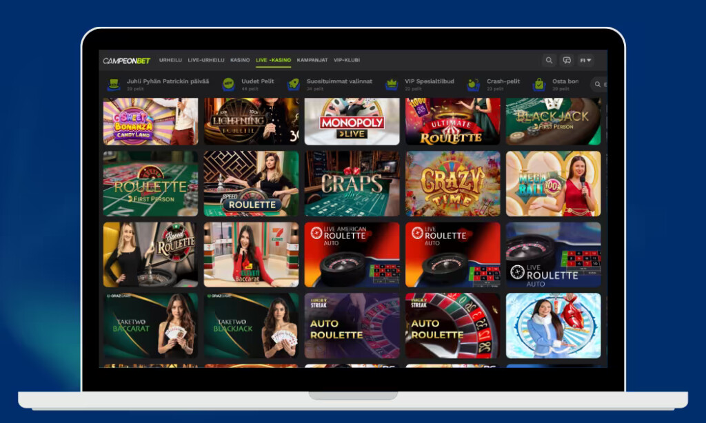 CasmpeonBet.ee livekasinon pelivalikoimaa.