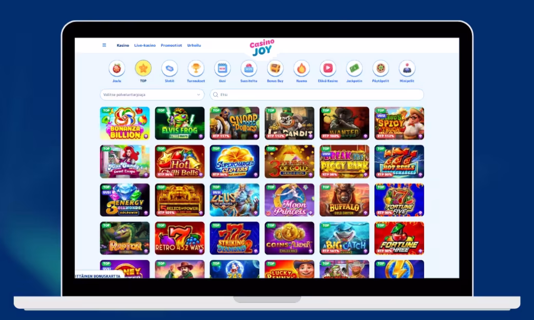 CasinoJoy kasinolta löytyy yli 9 000 kasinopeliä.