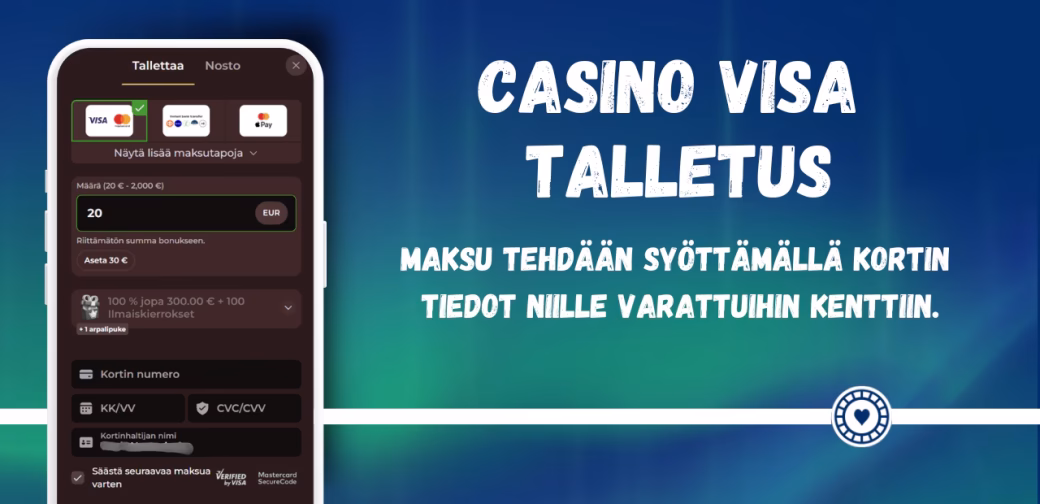 Casino Visa talletus tehdään helposti syöttämällä kortin tiedot nettikasinolle.