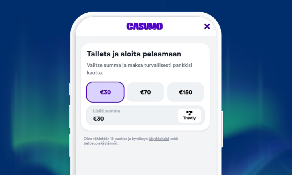 Casumo Casino talletus onnistuu Trustlyn välityksellä verkkopankkitunnuksin.