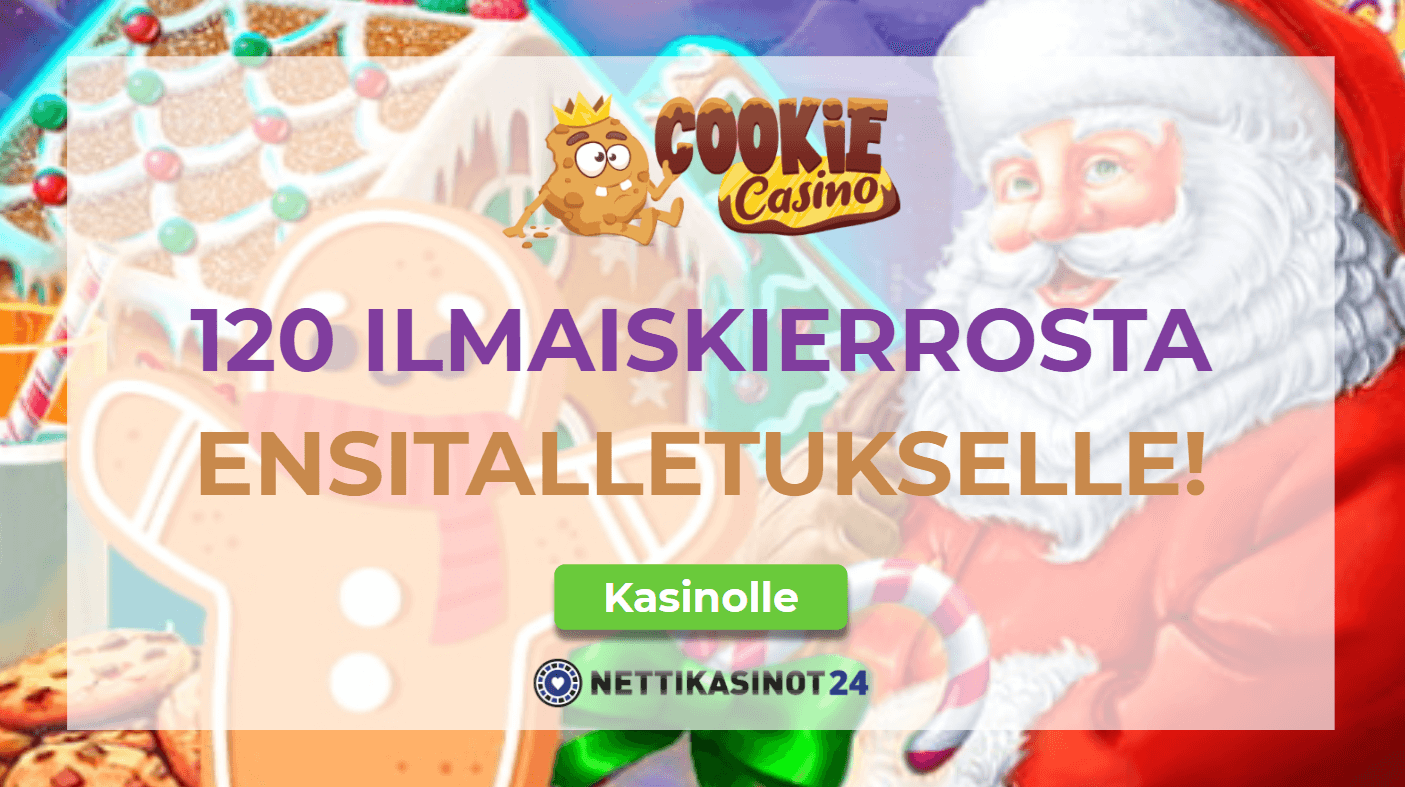 cookie casino tarjoaa 120 ilmaiskierrosta
