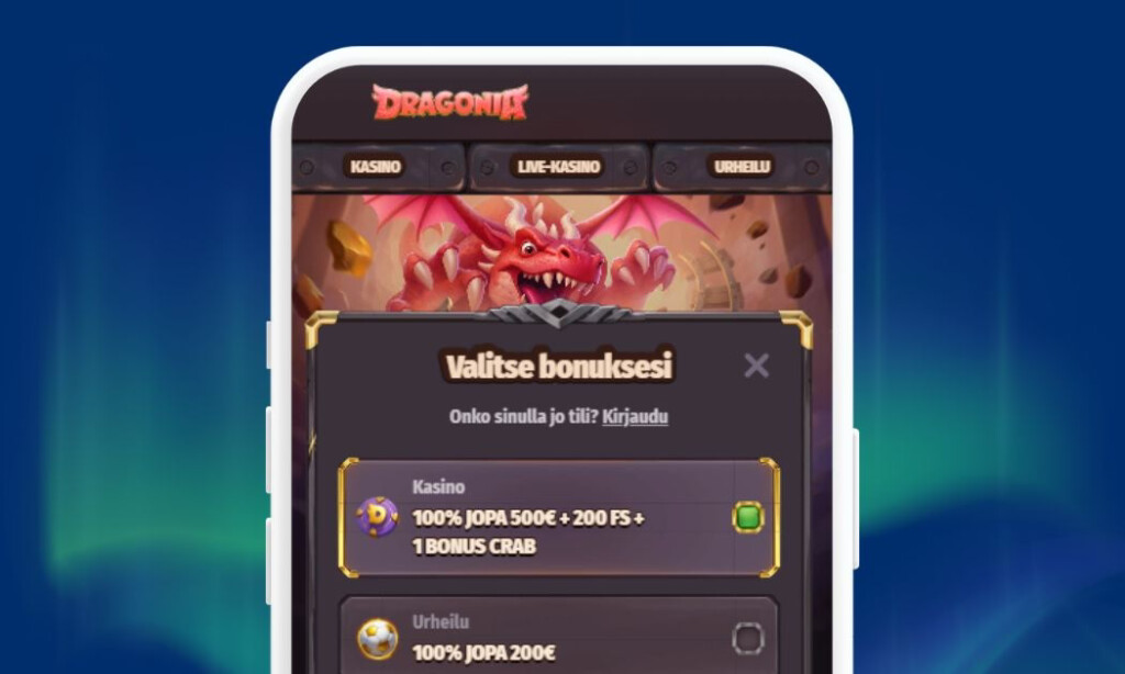 Dargonia Casinolla valitaan ensin bonus ja rekisteröidään pelitili.
