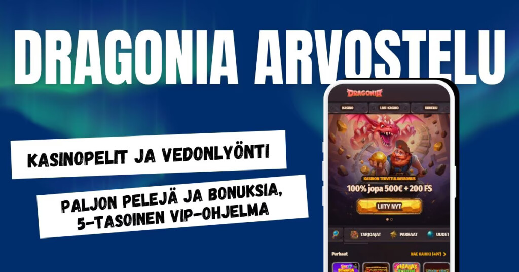 Dragonia Casinolta löytyy kasinopelit ja vedonlyönti, paljon bonuksia sekä VIP-ohjelma.