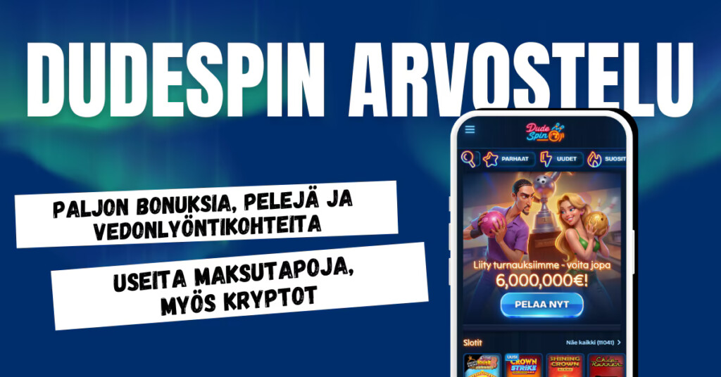 DudeSpin Casinolta löytyy kasinopelit ja vedonlyönti, rahansiirrot myös kryptoilla.