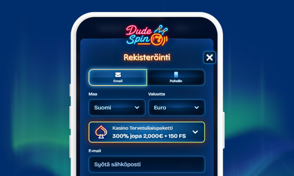 Rekisteröi pelitili DudeSpin Casinolle.