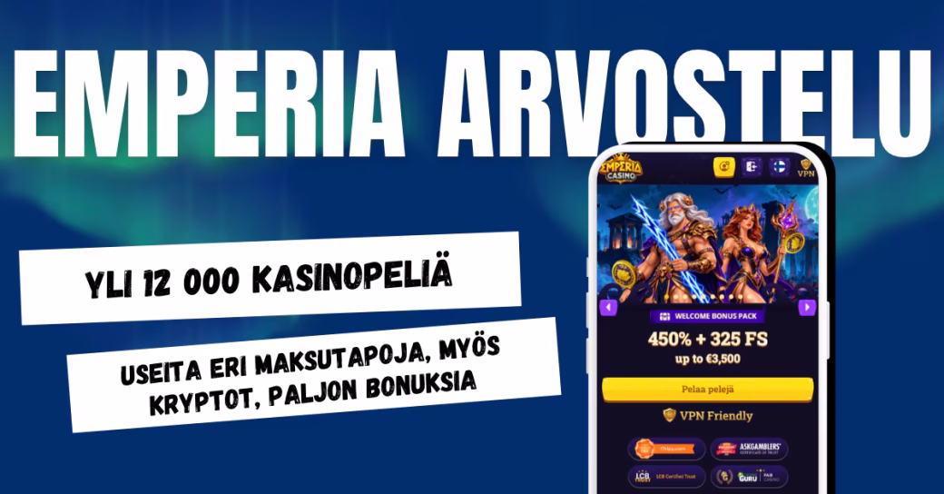 Emperia Casinolla on yli 12 000 kasinopeliä, useita maksutapoja ja paljon bonuksia.