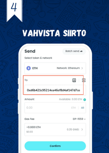 Vahvista siirto kryptolompakossasi.