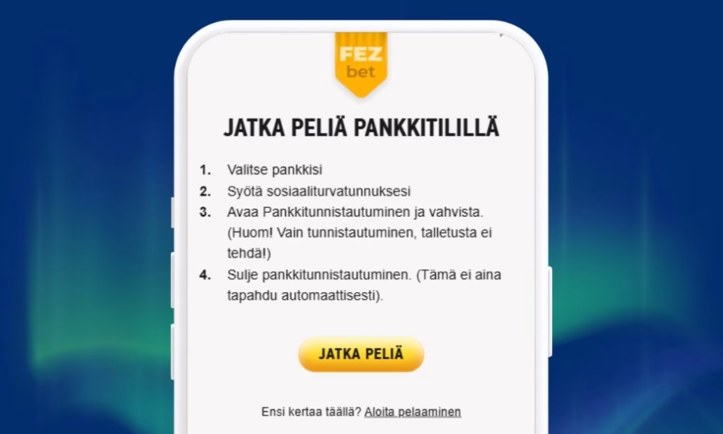 Jatka pelejä FezBetillä verkkopankkitunnuksilla