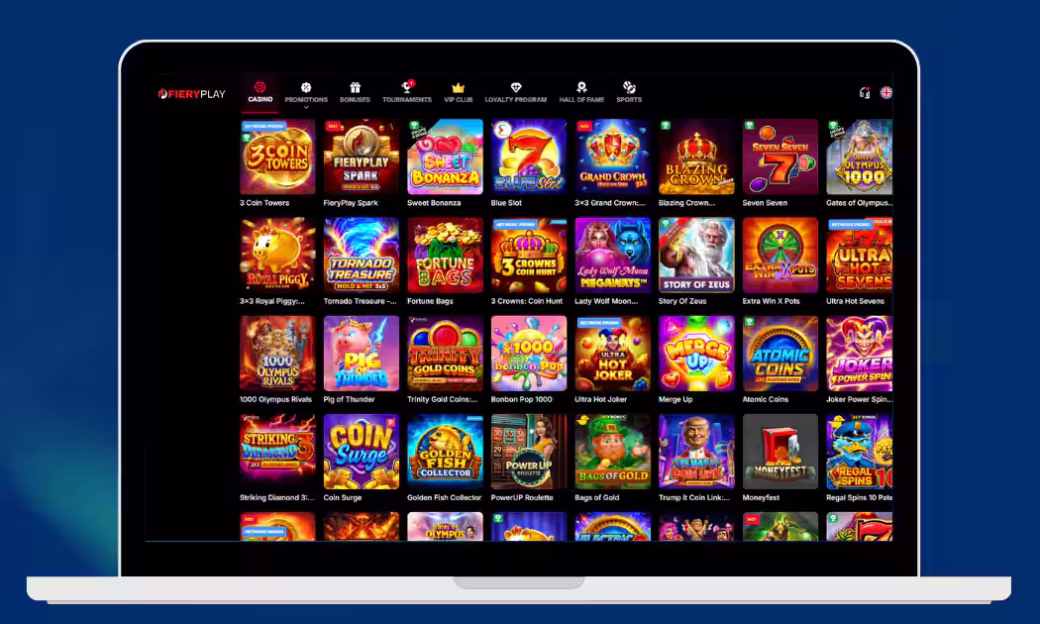 Monipuolinen valikoima kolikkopelejä FieryPlay Casinolla.