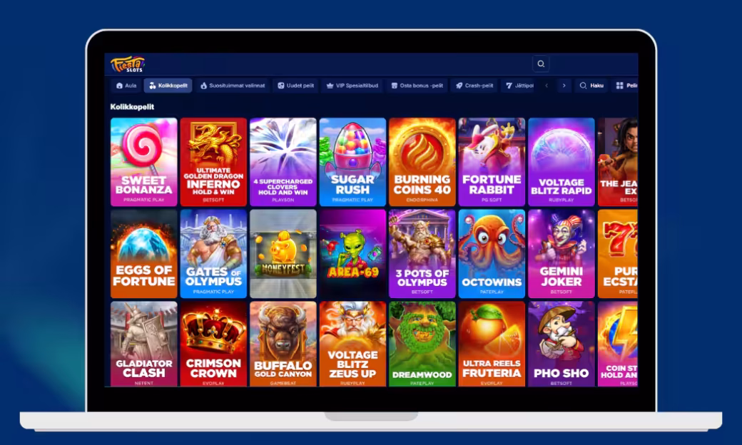 Fiesta Slots Casinolta löydät kaikki suositut kolikkopelit.