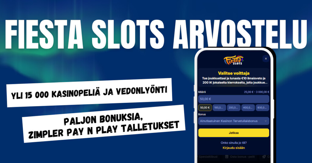 Fiesta Slots Casino tarjoaa valtavan valikoiman kasinopelejä ja vedonlyöntikohteita, myös bonuksia ja Zimpler pay n play talletukset.