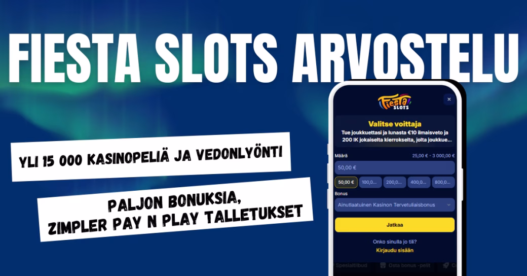 Fiesta Slots Casino tarjoaa valtavan valikoiman kasinopelejä ja vedonlyöntikohteita, myös bonuksia ja Zimpler pay n play talletukset.