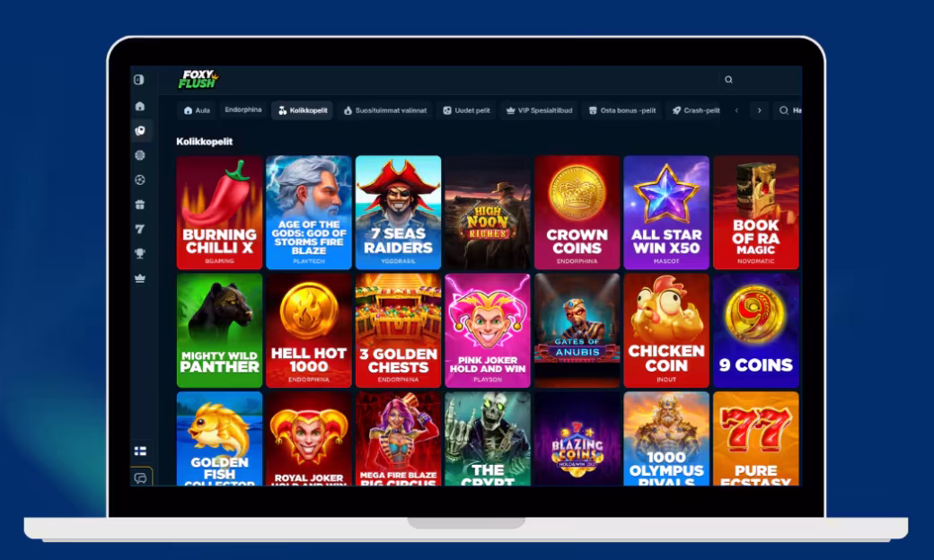 Laaja valikoima kolikkopelejä Foxy Flush Casinolla.