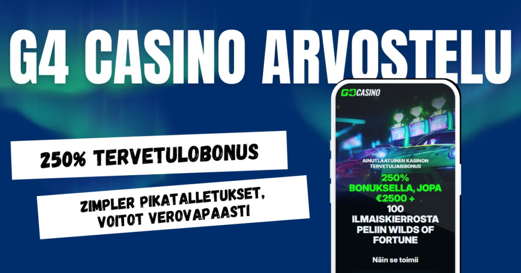 G4 Casinolta 250% tervetulobonus, nopeat Zimpler talletukset ja verovapaat voitot.
