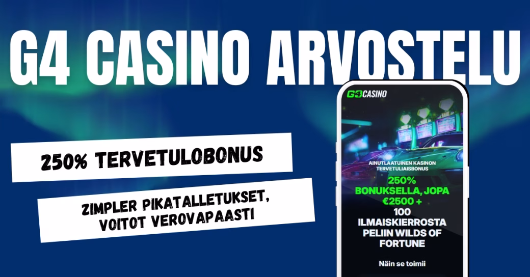 G4 Casinolta 250% tervetulobonus, nopeat Zimpler talletukset ja verovapaat voitot.