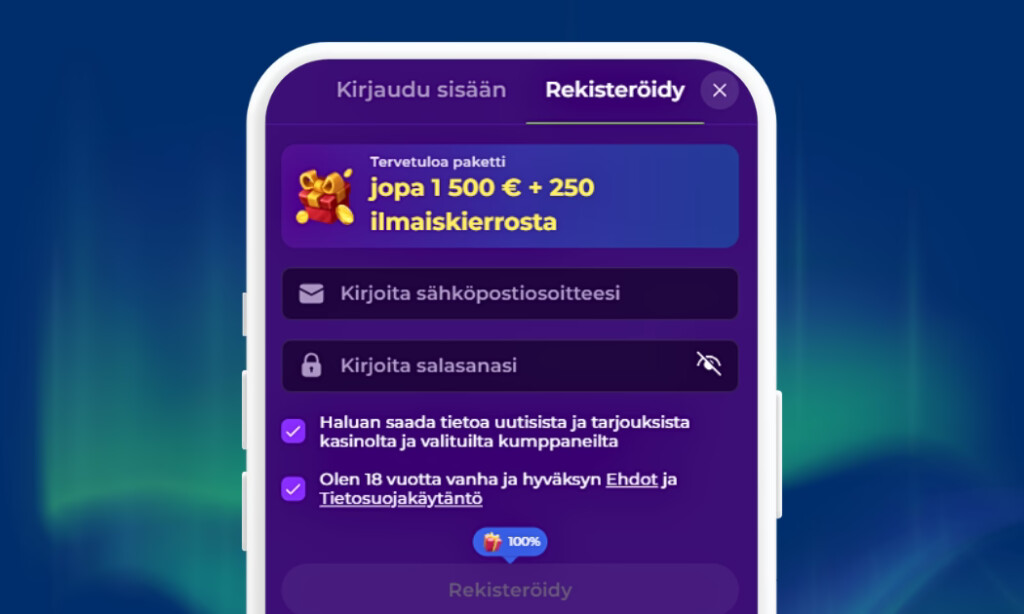 Gambloria Casinolle rekisteröidään pelitili.