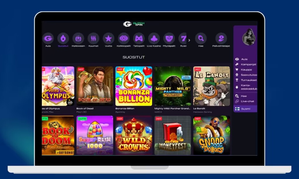 GlitchSpin tarjoaa yli 16 000 kasinopeliä.