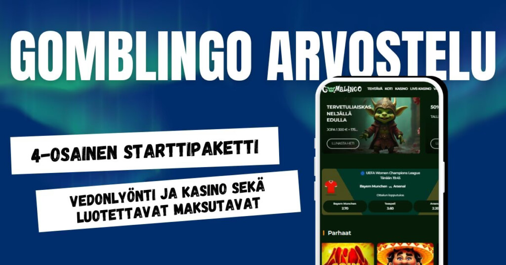 Gomblingo Casinolta 4-osainen tervetulobonus, useita maksutapoja, vedonlyöntiä ja kasinopelit.