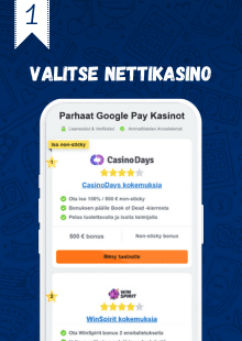 Valitse Google Pay casino listaltamme.