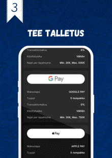 Valitse Google Pay talletuksen tekoon.