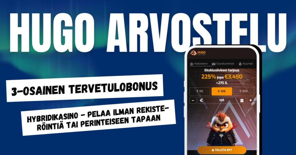 Hugo Casinolta 3-osainen tervetulobonus, pelaa ilman rekisteröintiä tai perinteiseen malliin.