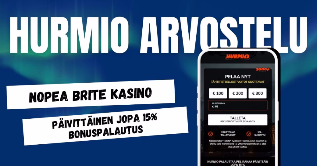 Hurmio Casino on Brite pikakasino, josta 15% bonuspalautus päivittäin.