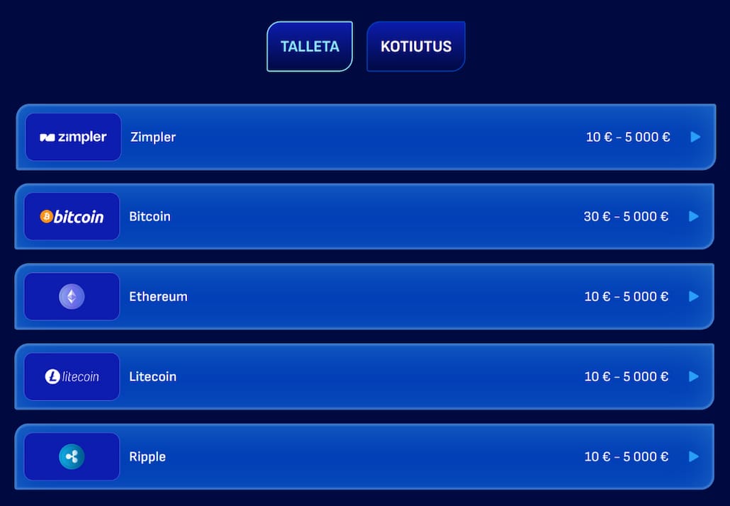 Kryptokasinon ja pikakasinon hybridillä voivat rahansiirrot onnistua myös Zimpler pikamaksuilla.
