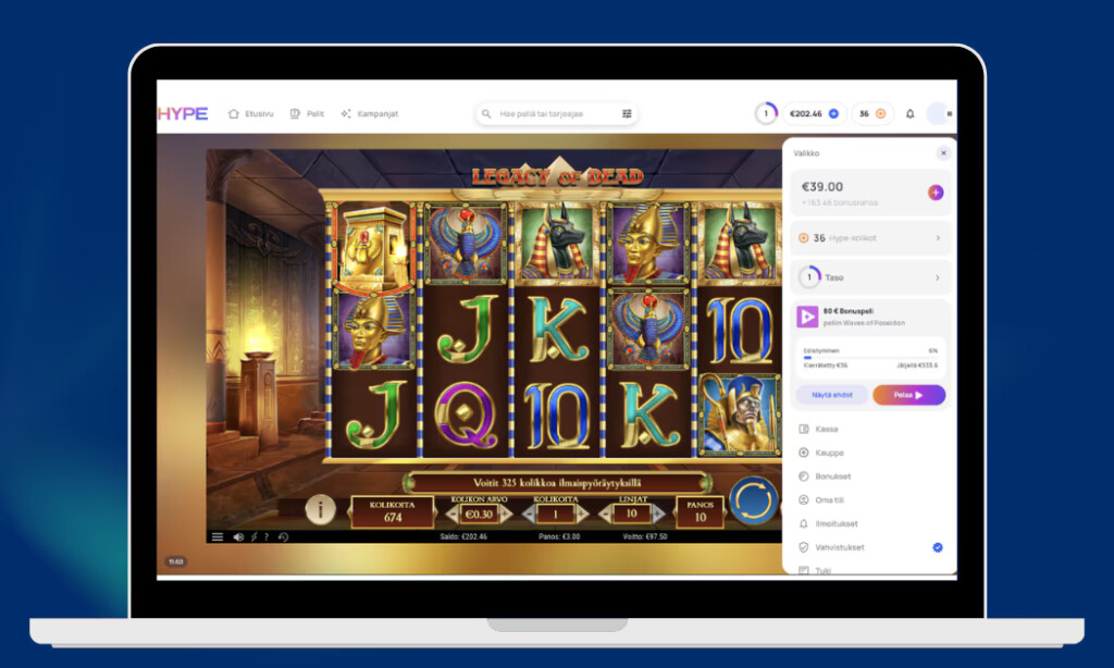 Hype Casino näkymä pelitilistä.