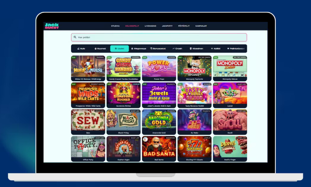 JackBurst Kasinolta löytyvät kaikki uudet ja suositut kolikkopelit.