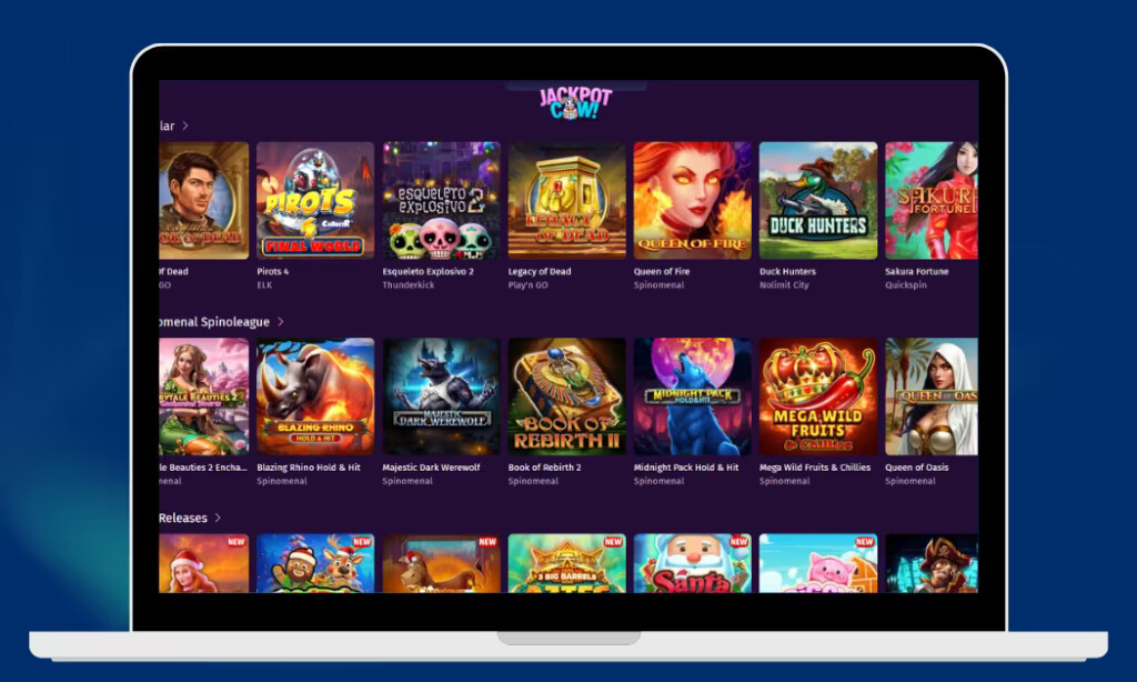 JackpotCow Casino tarjoaa monipuolisen valikoiman kolikkopelejä.