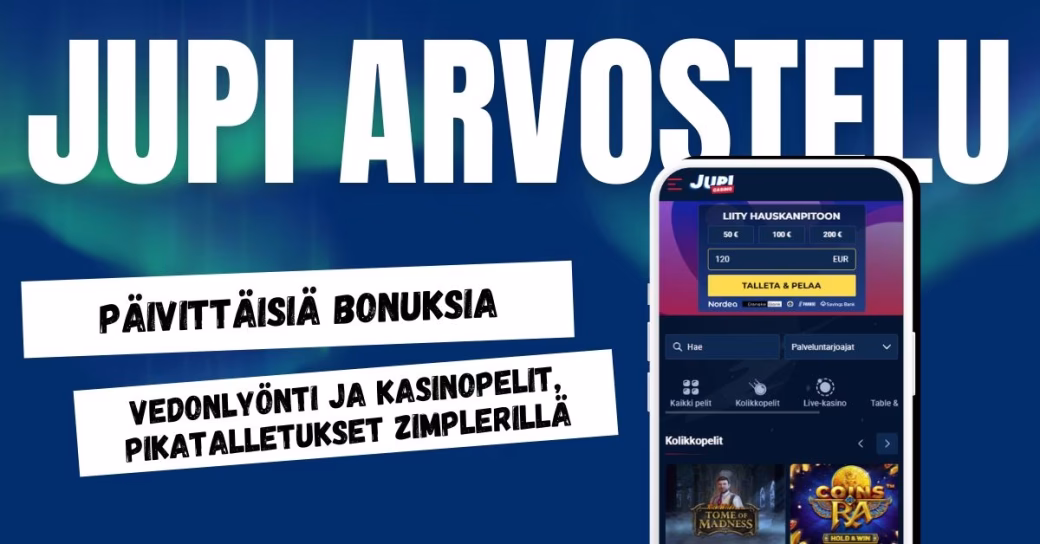 Jupi Casinolta päivittäiset bonukset, vedonlyönti ja kasinopelit.