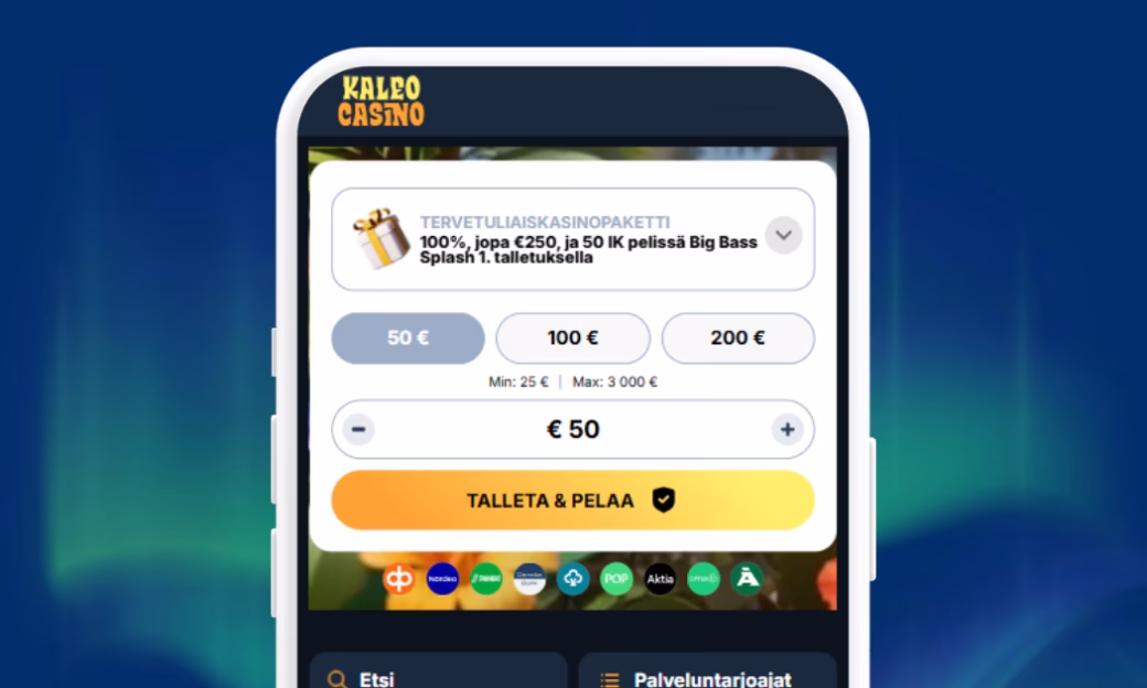Nopeat talletukset verkkopankkitunnuksin Kaleo Casinolle.