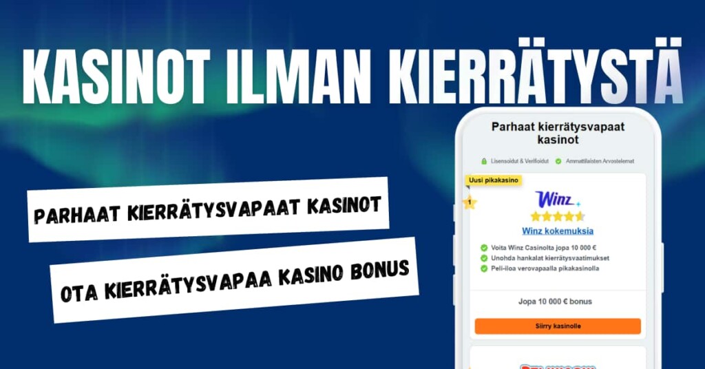 Kasinot ilman kierrätystä, löydä parhaat kierrätysvapaat bonukset.