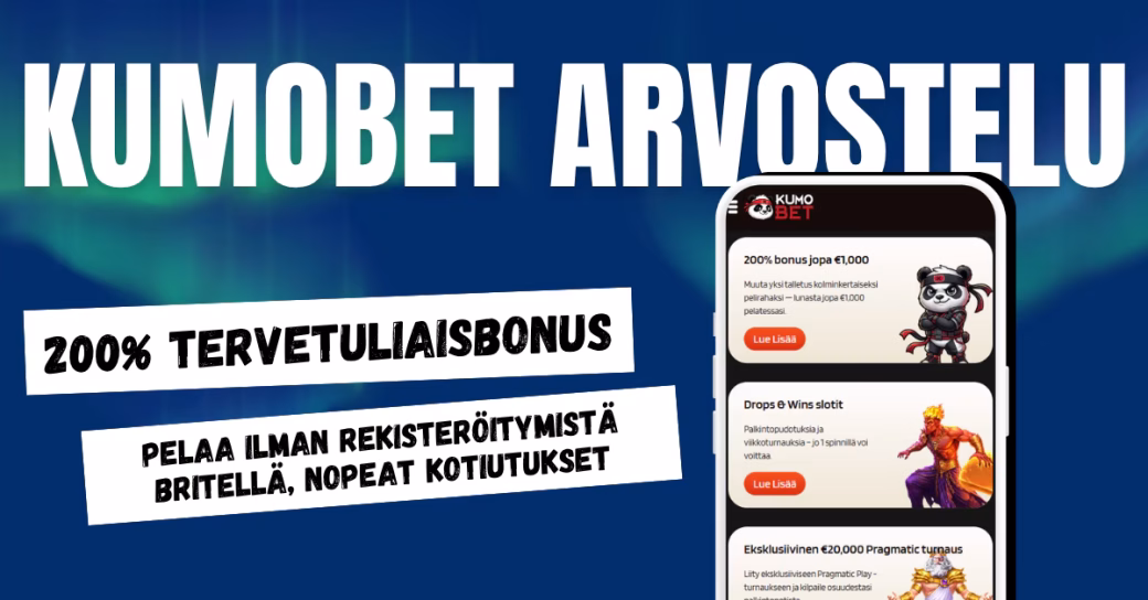 KumoBet Casinolta 200% tervetuliaisbonus ja pelit ilman rekisteröitymistä.