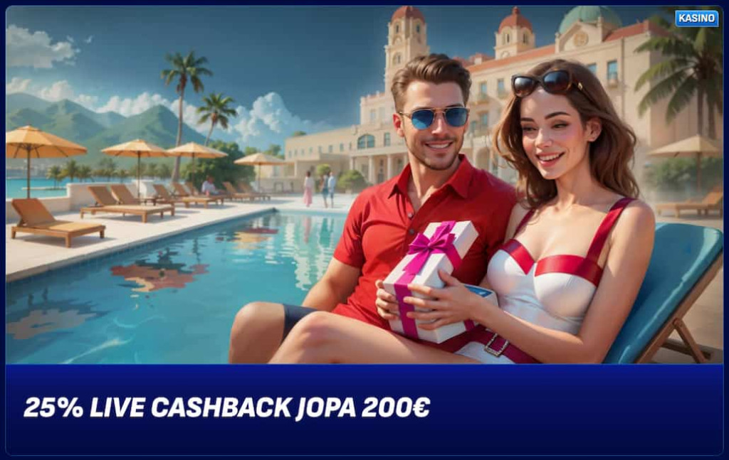 Esimerkki live casino cashback bonuksesta.